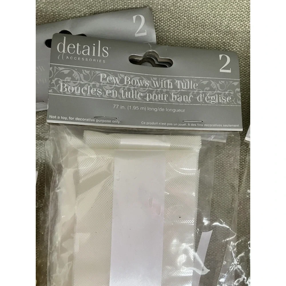 Wedding Decor White Pew Bows W/ Tulle And Beaded Garland Gold-tone Church BUNDLE